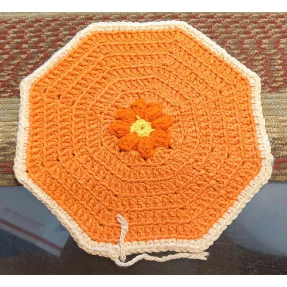 Vintage Crochet Tabletop Colorful Counter Doile Trivet Handmade By Granny